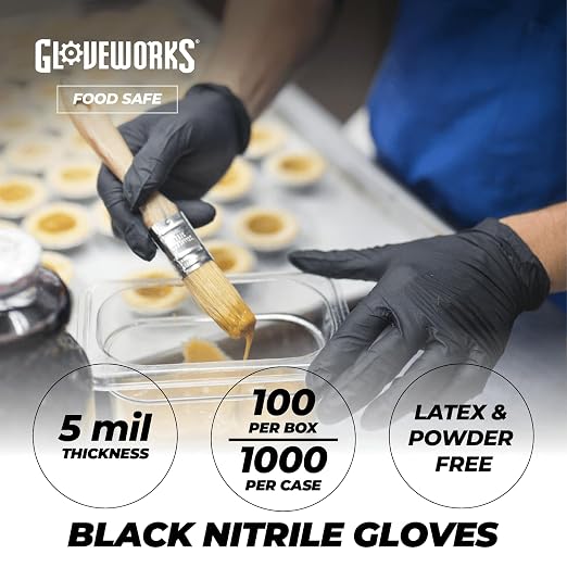 GLOVEWORKS Nitrile Gloves Disposable 5 mil Black Size Large Box of 100 - Image 2
