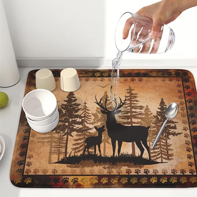 Giwawa Forest Deer Dish Drying Mat Wildlife Animal Dishes Pad 18"x24" - Image 6