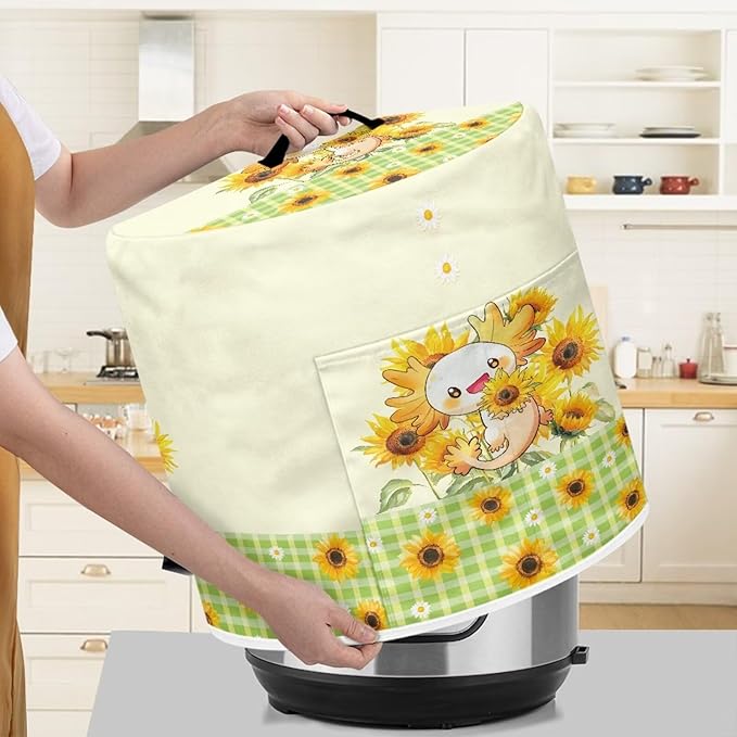 Xoenoiee Axolotl Daisy Sunflower Pattern Kitchen Appliance Dust Covers with Pockets, Electric Pressure Cooker Cover for 6qt Compatible with Crock Pot, Rice Cooker Cover, Medium