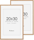 Fun Memories 20x30 Oak Wood Picture Frame, 20"x30" Poster Frame for Wall, 20x30 Picture Frame with Mat for 16x24, 20 x 30 Picture Frames with Real Glass (Beige Oak Color, 2 Pack)