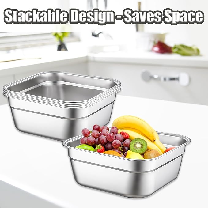 Stainless Steel Washing Up Bowls, 2PCS Square Dish Tub - Fruit Vegetable Washing Basin for Sink, Large Kitchen Containers & Sturdy Dishpans for Home Use, 12"