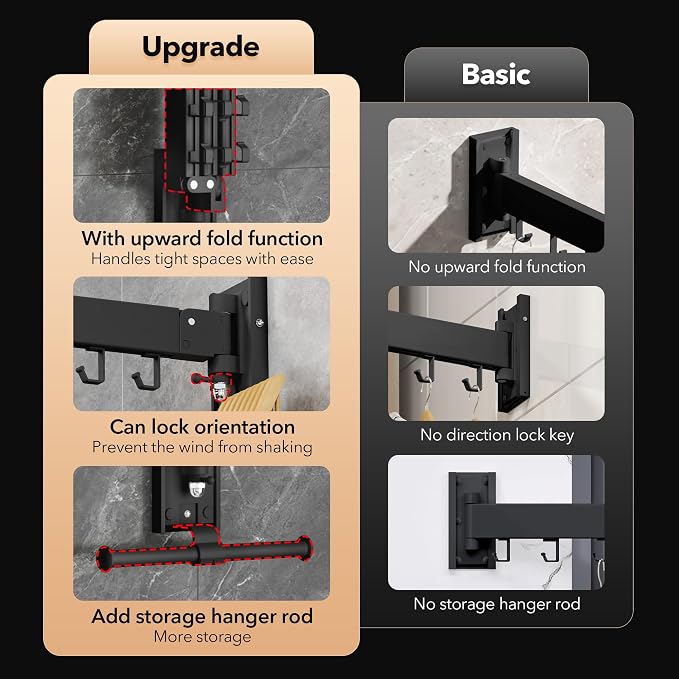ZdwCyl Wall Mounted Clothes Hanger, Clothes Drying Rack, Laundry Drying Rack - Image 2