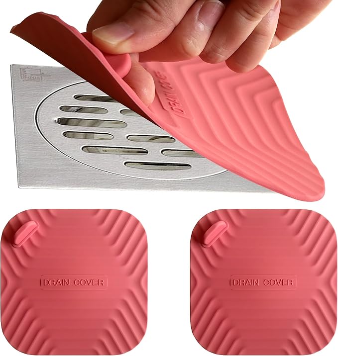 2 Pcs Red Shower Drain Cover Tub Stopper | Sewer Anti-Odor Mat Deodorizing by DIFENLUN