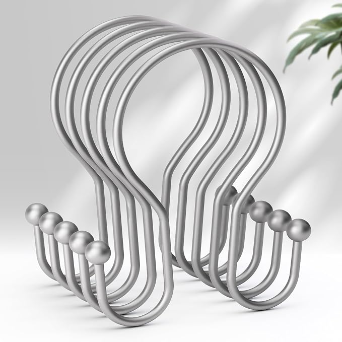 AmazerBath Silver Shower Curtain Hooks, Shower Curtain Rings, Simple Double by AmazerBath