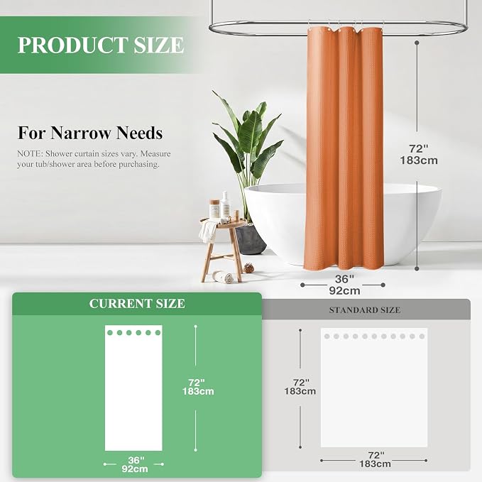 Dynamene Stall Waffle Shower Curtain 256GSM Heavy Fabric 36x72 Burnt Orange - Image 2