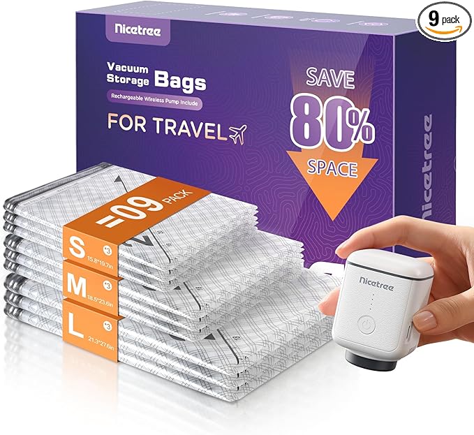 Nicetree 9-Pack Vacuum Bags for Travel by Nicetree