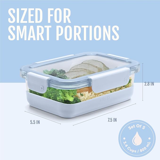 Ello Duraglass Refresh 3.4 Cup Meal Prep Containers, Halogen Blue | Glass meal - Image 4