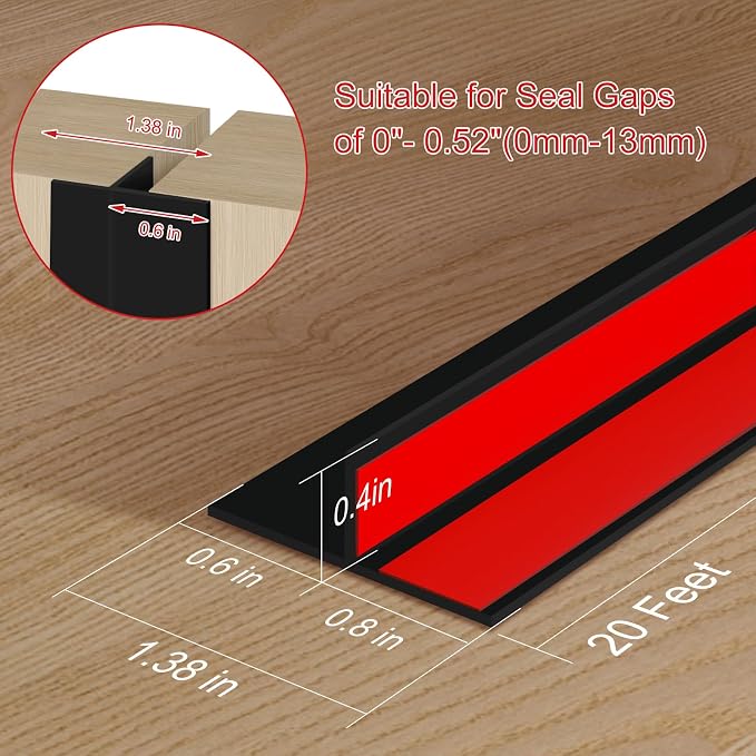 Benory T-Shaped Silicone Door Weather Stripping, 1.38" W x 20 ft | T-shaped - Image 3