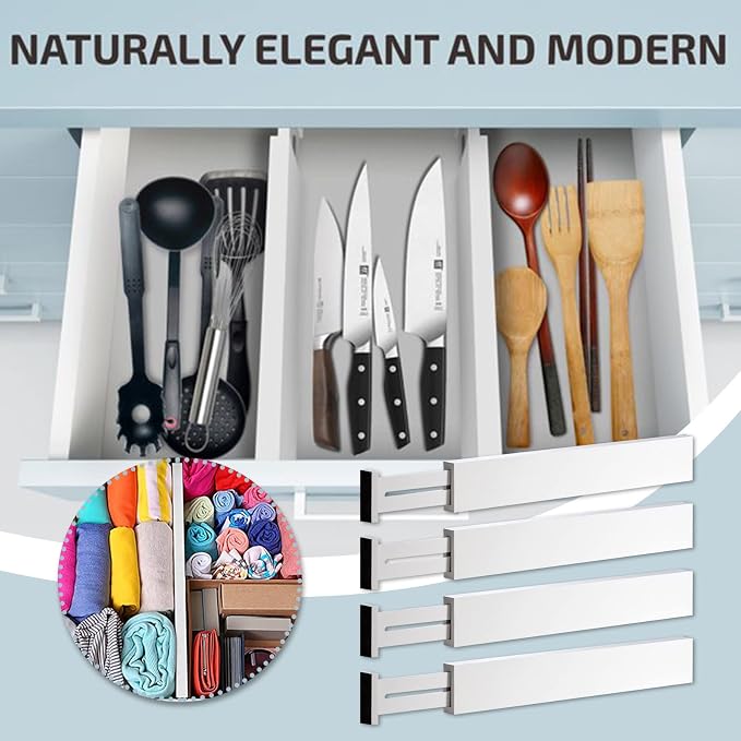 4 Pack Bamboo Drawer Dividers 2.6" High, Adjustable from 12 Inch to 17 Inch | - Image 5