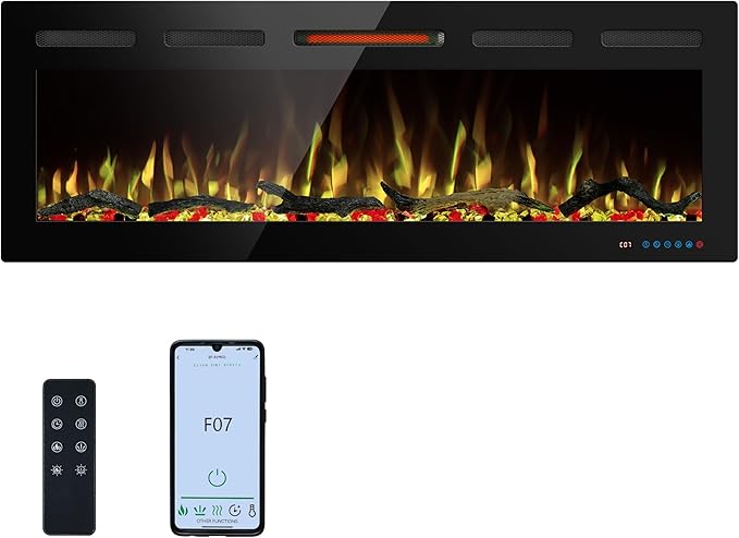 50" WiFi Electric Fireplace Inserts, Recessed and Wall Mounted Fireplace Heater W/Adjustable Flame Color & Brightness, Thermostat, 9H Timer, App and Remote Control, 750/1500W