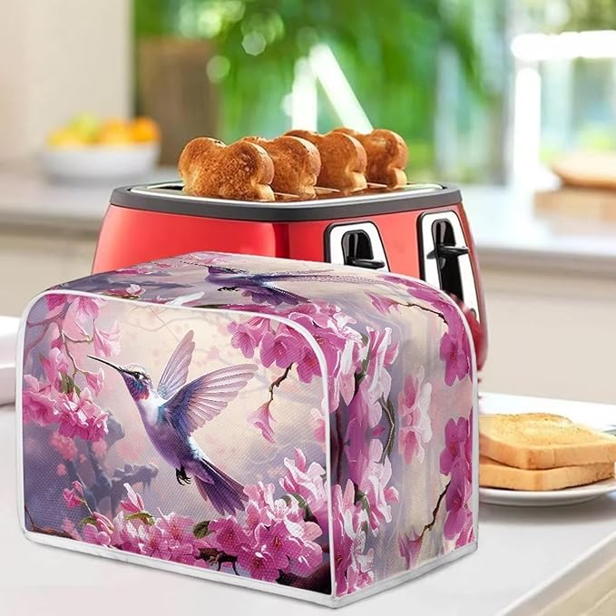 Hummingbird Flower Print Toaster Cover 4 Slice Dust Fingerprint Protection for Kitchen Small Appliance Kitchen Accessories Decor