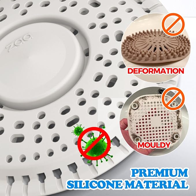 Shower Drain Hair Catcher Silicone Flat Floor Strainer Protector | 2 Pack White - Image 4