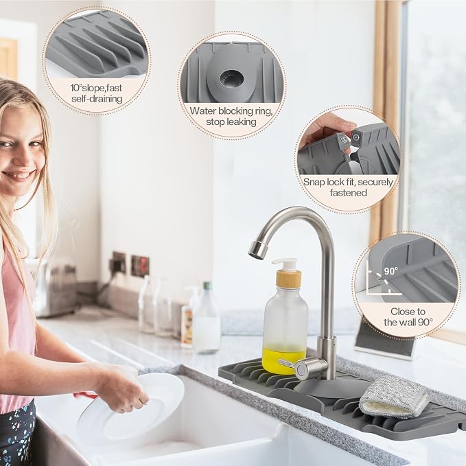 15.75 Inch Kitchen Sink Faucet Mat, Sink Protector&Splash Guard | Silicone - Image 3