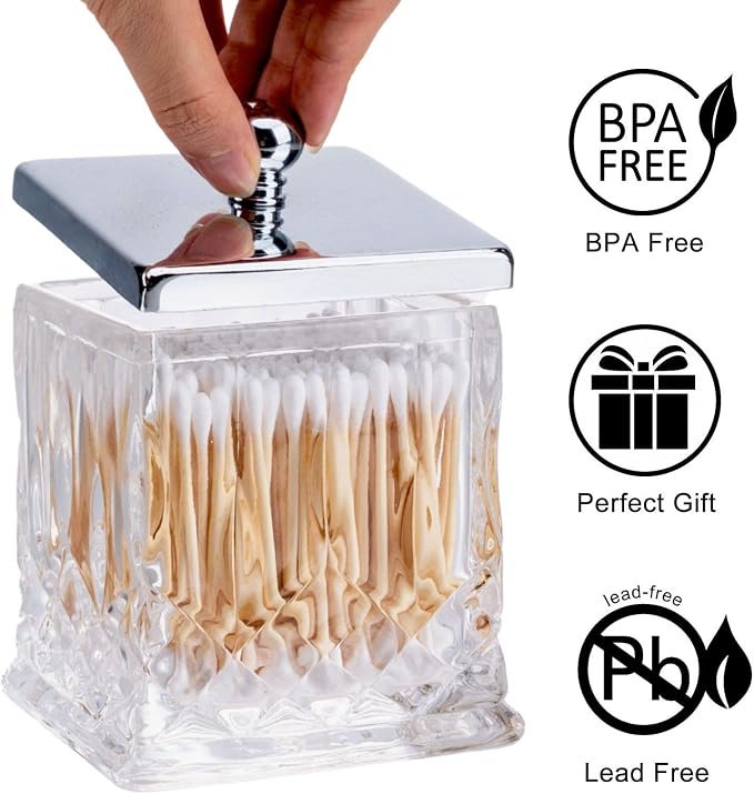 15Oz Clear Q-Tip Holder, Square Thick Glass & Metal Lid - Image 5