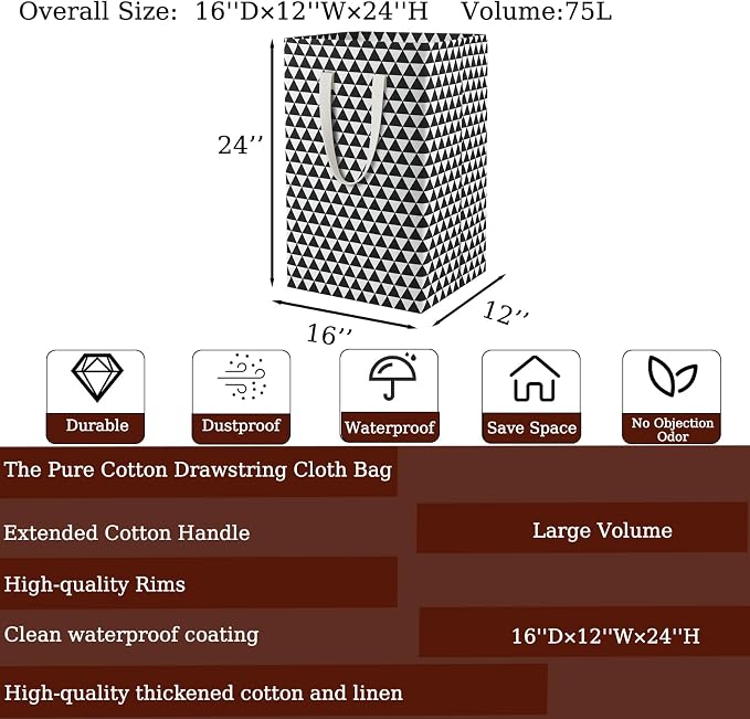 75L Waterproof Laundry Hamper Collapsible Laundry Basket Cotton Handle Laundry - Image 2
