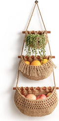3 Tier Hanging Fruit Baskets for Kitchen, Handmade Jute Organizer by horpait