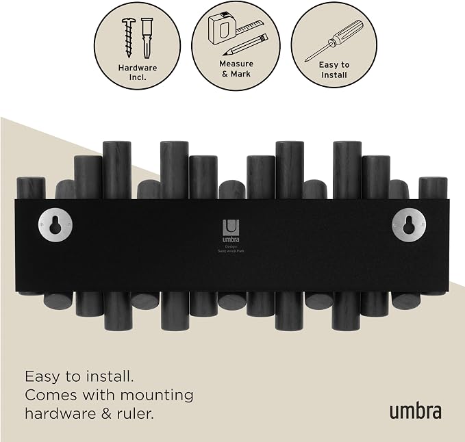 Umbra Picket Coat Rack, Wall Mount 5 Flip-Down Coat Hooks - Image 6