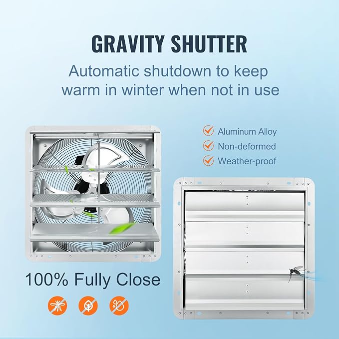 VEVOR Shutter Exhaust Fan, 16'' with Various Speeds, AC-motor, 2000 CFM, Wall Mount Attic Fan, Ventilation and Cooling for Greenhouses, Garages, Sheds, FCC