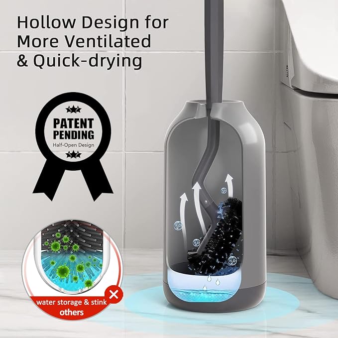HAMITOR Toilet Bowl Brush Holder Set, Dead Corner S-Shaped Bristle Scrubber | - Image 4