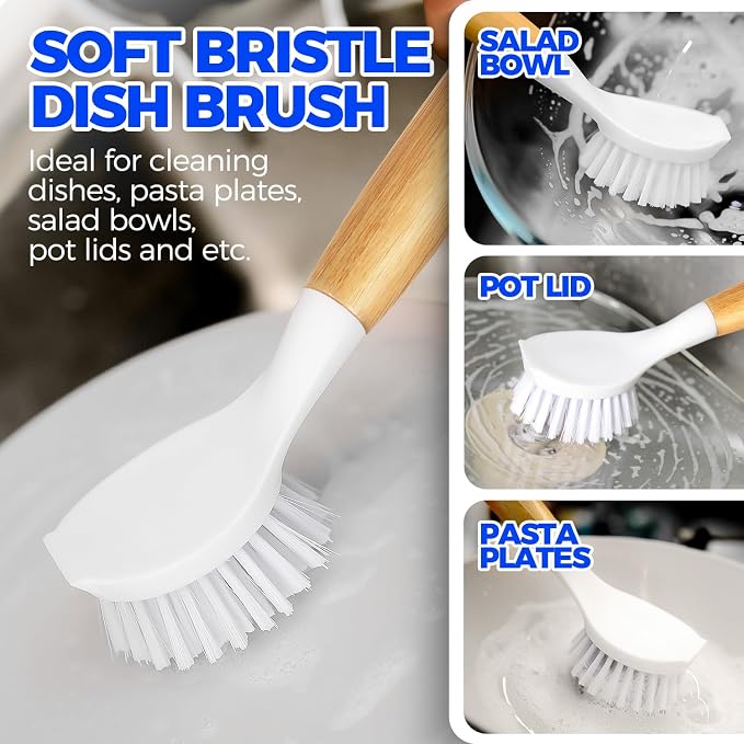 Holikme 6 Pack Dish Brush with Bottle Brush Scrub Brush Straw, Palm Scrub Brush - Image 2