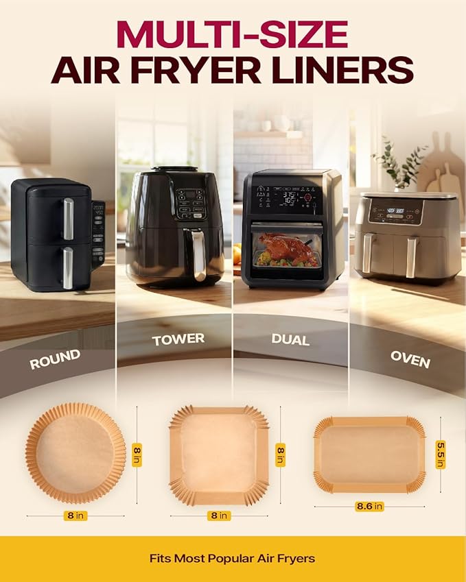 Katbite Air Fryer Liners Disposable - 8.6x5.5'' 130PCS Rectangle Paper Liners, Thick Airfryer Parchment Paper Liners for Dual Air Fryer, DZ201, DZ401, FG551