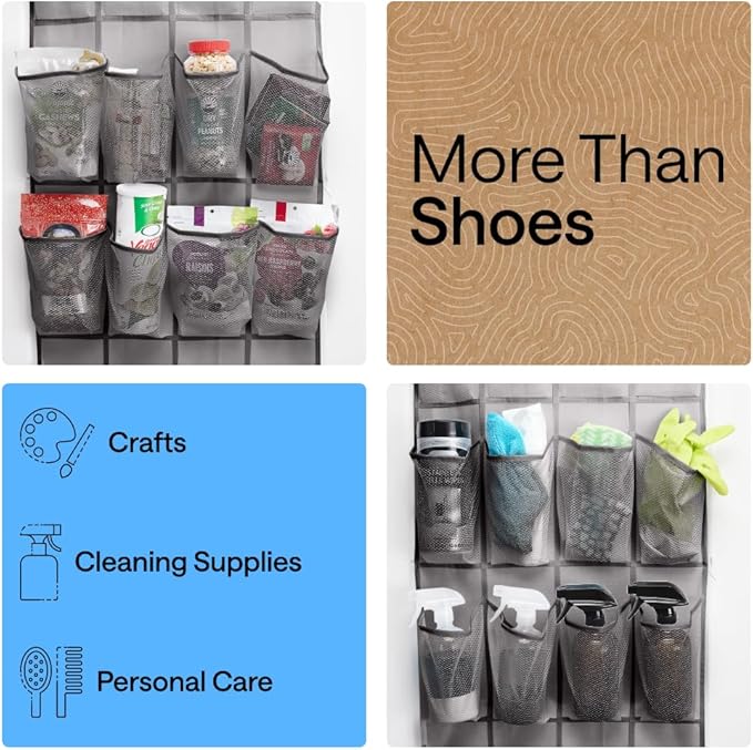 GORILLA GRIP Over the Door Shoe Organizer, 24 Extra Large Pockets, Space Saving - Image 6