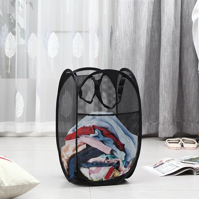 2 Pack Pop Up Laundry Hampers, Collapsible Mesh Laundry Basket Black | Foldable - Image 3