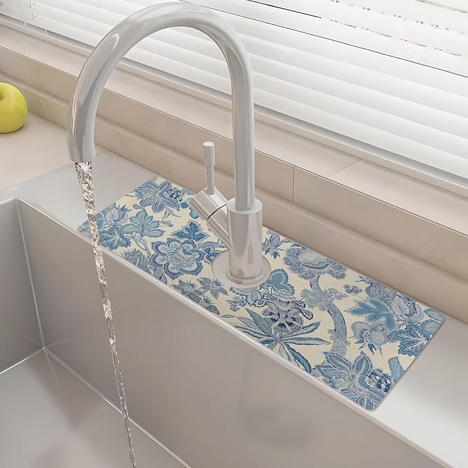 15" X 5.5" Kitchen Sink Splash Guard Faucet Mat Floral Super Absorbent Fast by Unknown