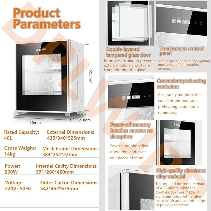 Professional Electric Fermentation Chamber 40l Dough Proofer Yogurt Fermentation Machine with 2-Layer 20-50℃ Temperature Humidity Control for Yogurt,Natto,Rice Wine