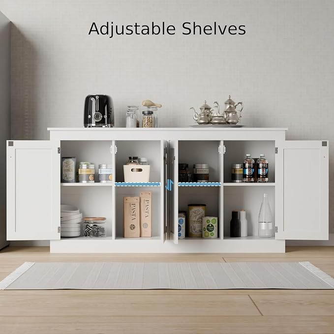 Cozy Castle Buffet Cabinet with Storage - Kitchen Storage Cabinet Wood Console Table Coffee Bar Accent Cabinets for Living Room Dining Room Entryway White 57.5" W | with Storage, Coffee Bar, Accent Cabinets, for Living Room
