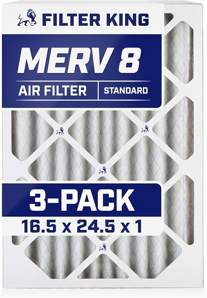 Filter King 16.5x24.5x1 Air Filter | 3-PACK | MERV 8 HVAC Pleated A/C Furnace Filters | MADE IN USA | Actual Size: 16.5 x 24.5 x .75"