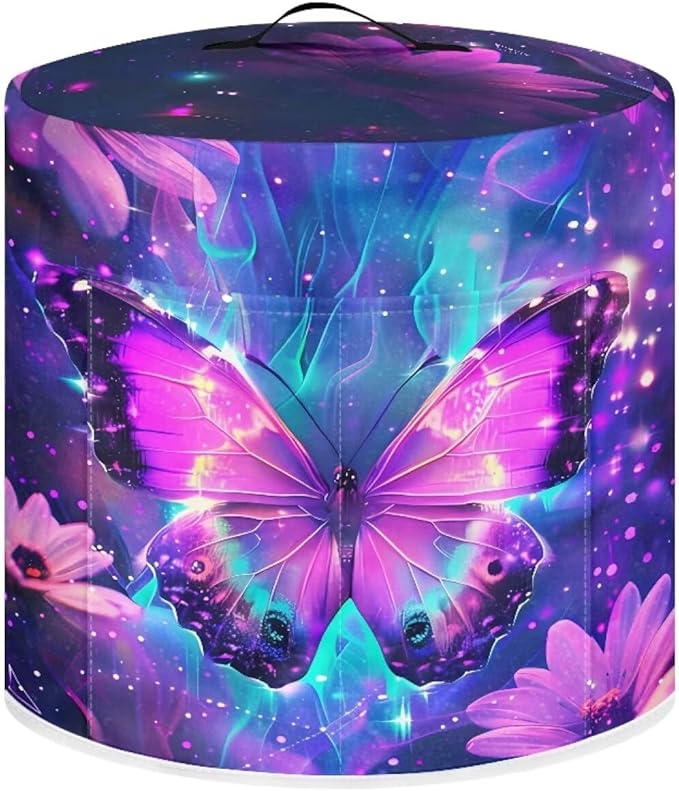 Dust-proof Kitchen Appliance Protector Cover 6 Quart Pressure Cooker/Air Fryer/Rice Cooker Cover with Top Handle and Storage Pocket Purple Flowers Print Home Kitchen Decorations
