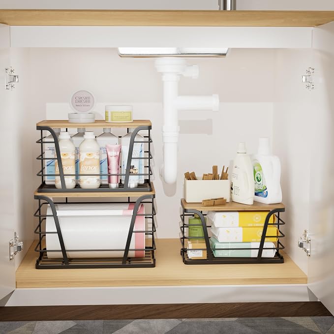 TIDIIABODE 3 Pack Stackable Pantry Organizer, Trash Bag Dispenser Under Sink - Image 5