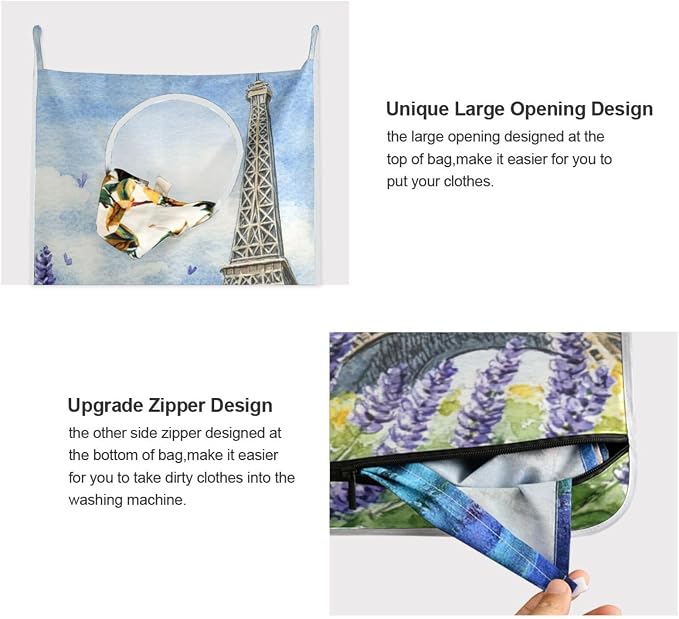 Hanging Laundry Hamper with Stainless Steel Hooks, Oxford Fabric Printing Door - Image 4