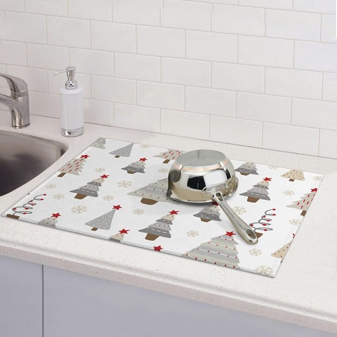 Absorbent Dish Drying Mat For Kitchen Counter, Christmas Tree Microfiber Dish - Image 7