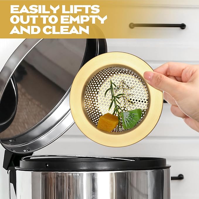 Retisee 2 Pcs Kitchen Sink Drain Strainer 4.4 Inch, Brushed Gold - Image 5