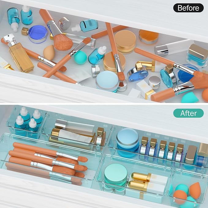 6 Pack Clear Drawer Organizer Set, Drawer Storage Trays, Storage Bins | Acrylic - Image 4