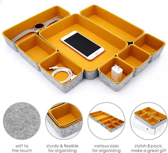 8-Piece Felt Drawer Organizers Curry Desk Tray Makeup Storage - Image 4