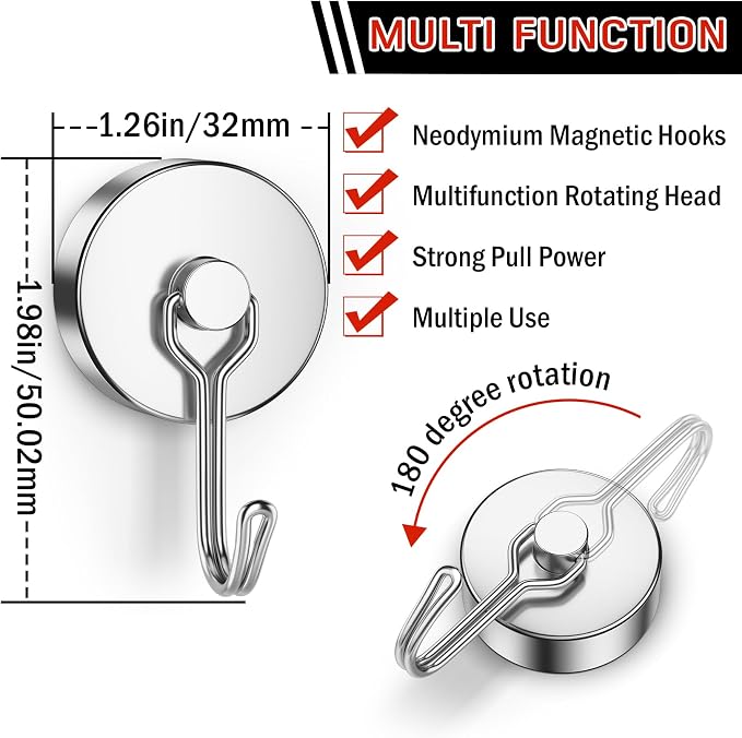 FINDMAG 6 Pack Silver Magnet Hooks, 100LB+ Magnetic Hooks - Image 8