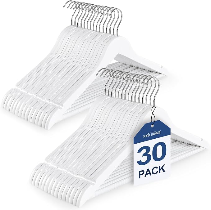 TOPIA HANGER Wooden Coat Hangers 30 Pack, 360° Swivel Hook and Shoulder Notches by TOPIAHANGER