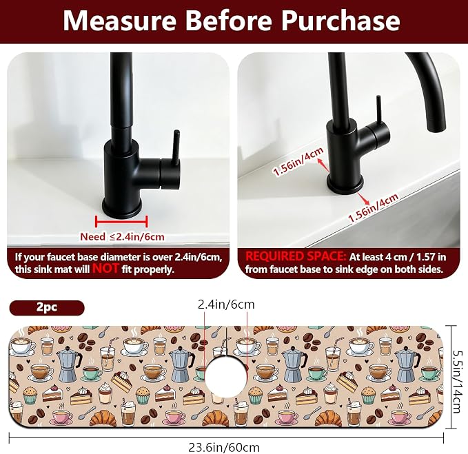 2 Pcs Kitchen Sink Splash Guard Faucet Mat Vintage Flowers Faucet Mats - Image 2