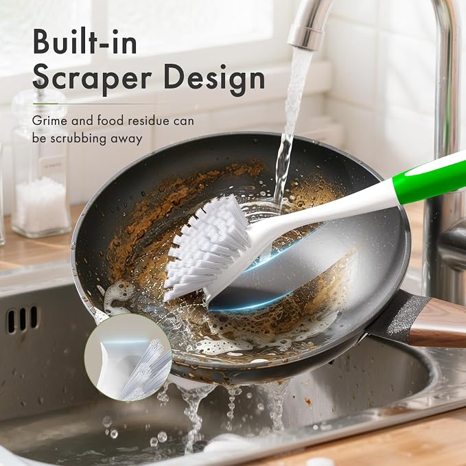 4 Pack Dish Brush with Handle, Kitchen Scrub Brushes - Image 5