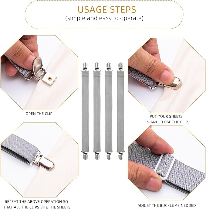 4Pcs Adjustable Bed Sheet Straps Clips, Elastic Mattress Sheet Fasteners Holder - Image 2