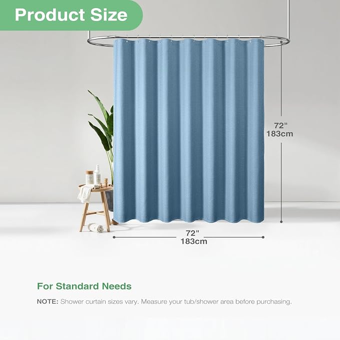 Dynamene Waffle Shower Curtain 256 GSM Heavy Fabric 72"x72" Moonlight Blue - Image 3
