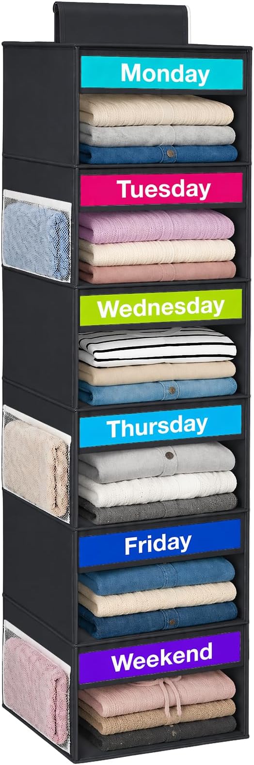 Weekly Clothes Organizer for Closet, 6-Shelf Hanging Closet Organizer by Unknown