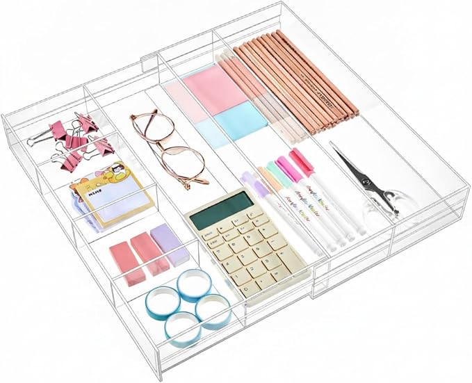 Briwooody Clear Acrylic Drawer Organizer Expandable, 7 Compartments, Medium | by Briwooody