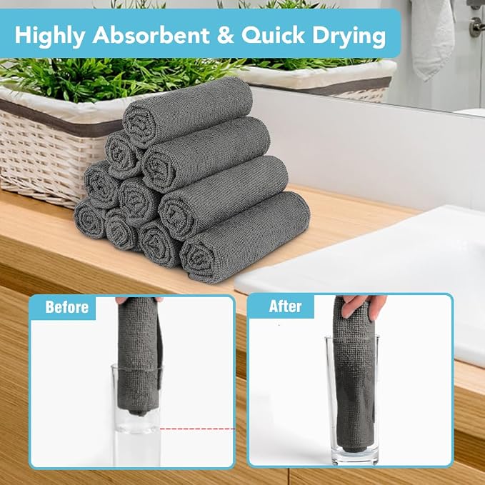 Orighty Washcloths, 5 Pack Microfiber Face Towels, 12x12 Inch Grey - Image 3