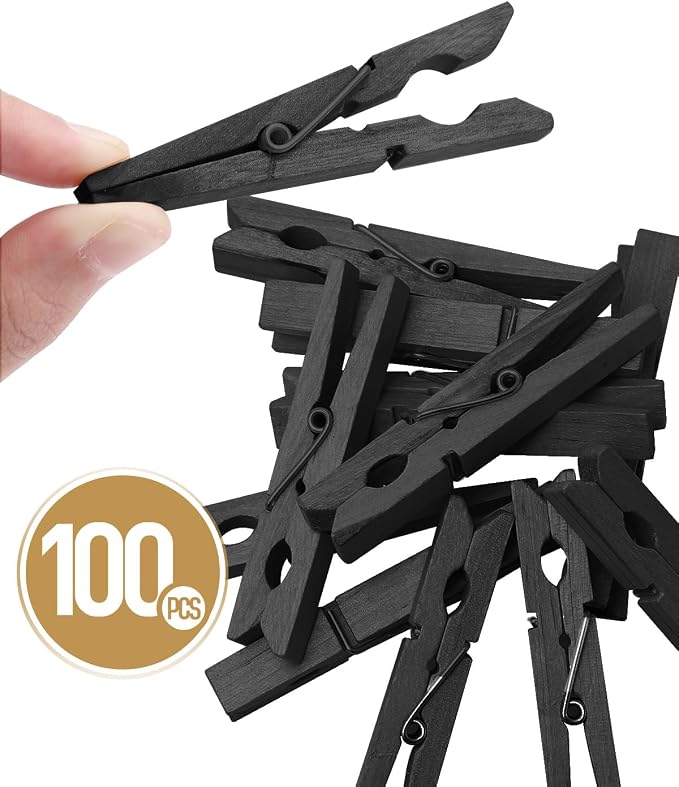 100 Pack Black Wooden Clothes Pins 2.9 Inch, Heavy-Duty Wood Clothespins | - Image 7