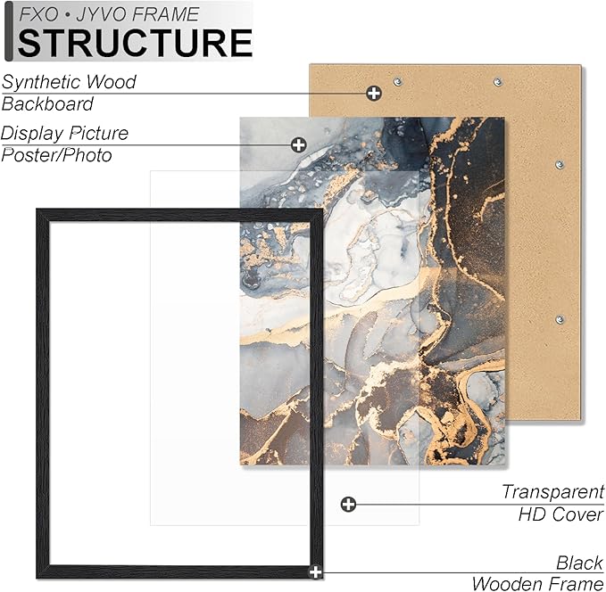 Engineered Wood 20x28 Frame, Black Picture Frame for 20 x 28 Inch Poster Puzzle Photo, Light Weight 20 by 28 Poster Frame with Wood-grain for Wall - 1 Pack/Black/20 x28