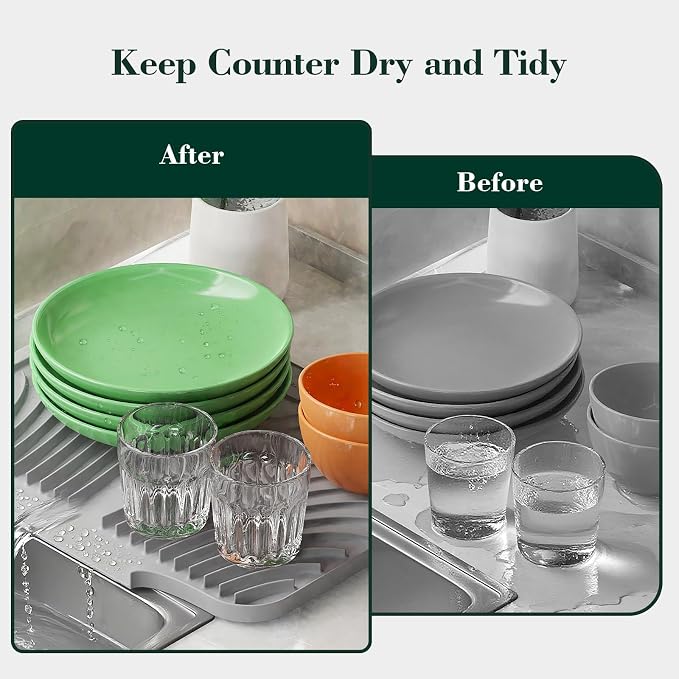 Silicone Dish Drying Mat for Kitchen Counter, Sloped Dish Drainer Mat - Image 3
